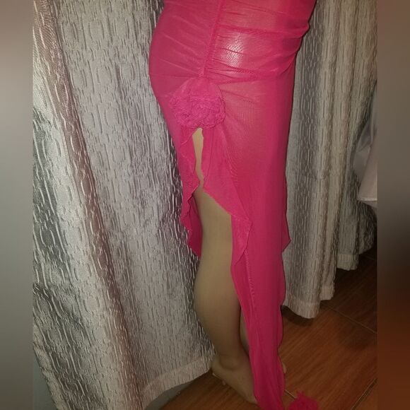 Women 3D Flower Irregular Ruffle Dress Y2k Sleeveless Split Long Dress LARGE - Picture 16 of 16